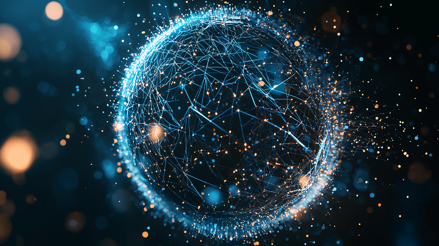 Eksplodująca cyfrowa bańka z motywami sieci neuronowej – metafora korekty na rynku sztucznej inteligencji i spadku wycen firm AI.