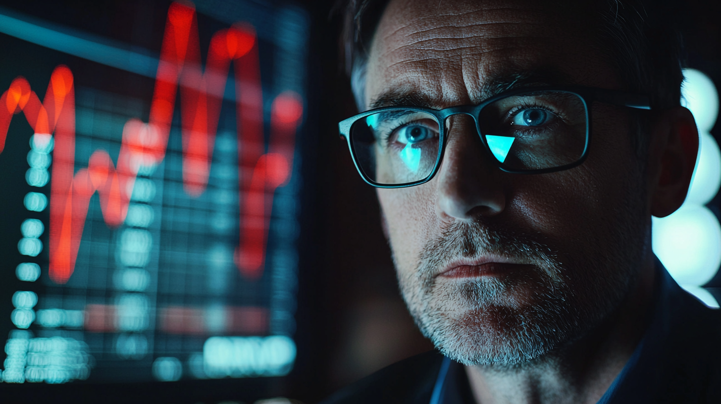 Inwestor analizujący spadki akcji Nvidii i Palantir – ilustracja decyzji Michaela Burry’ego o postawieniu 1,1 mld USD przeciwko liderom AI.