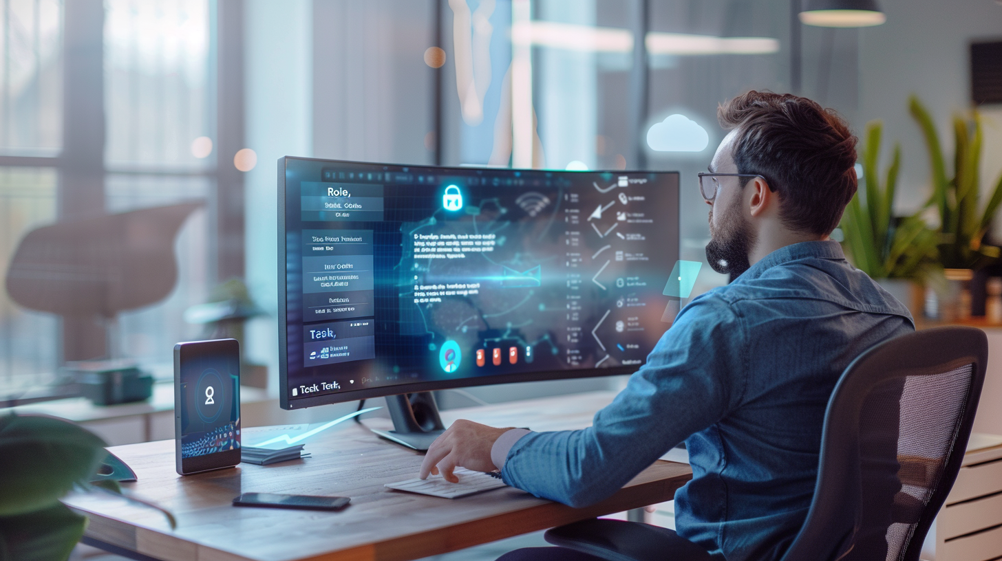 w biurze przed komputerem